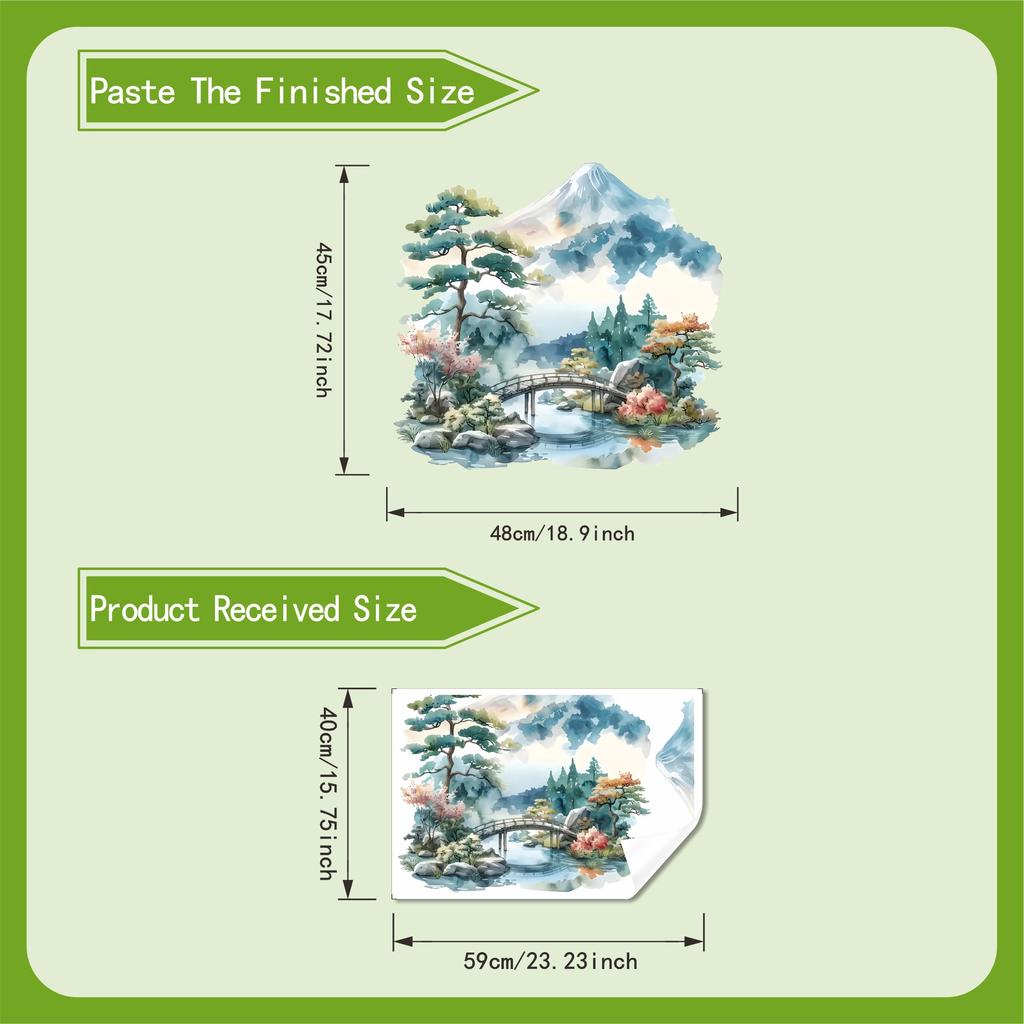 Watercolor Mount Fuji Wall Sticker Japanese Zen Living Room Bedroom Self Adhesive Waterproof