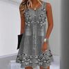 Standard dress for summer, milk thread fabric, digital print slip dress with faux denim, sleeveless straight-leg loose fit