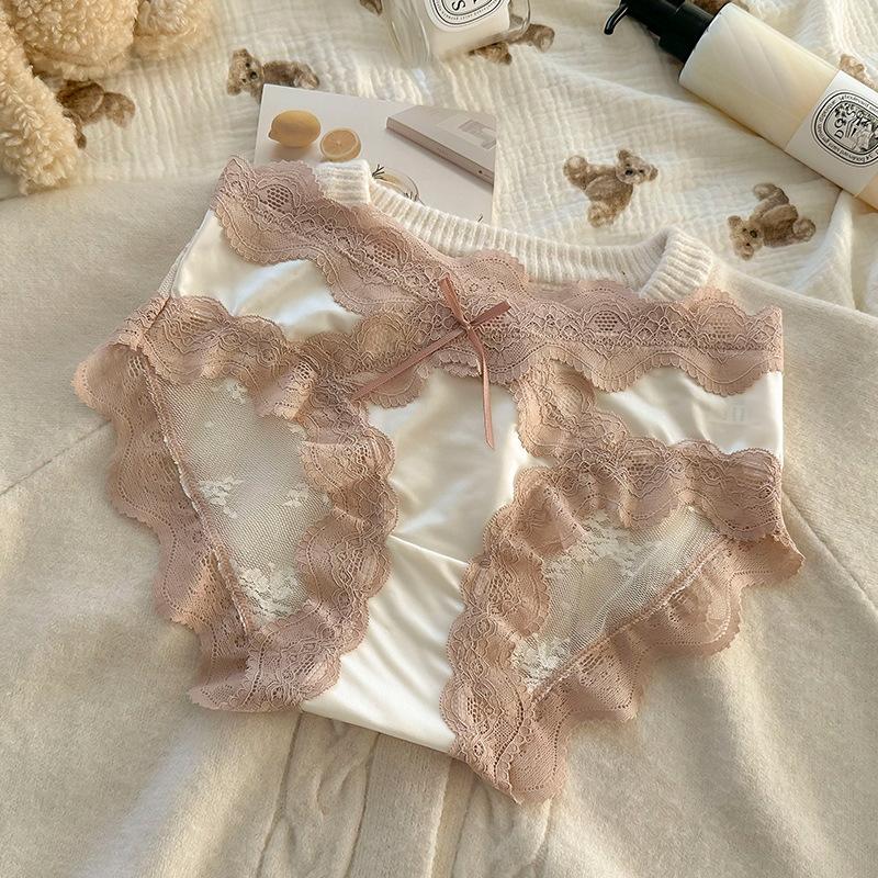 Ladies Sexy Lace Pure Cotton Crotch Antibacterial New Satin Lace Triangle Underwear