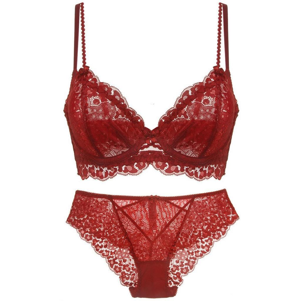 French underwear women's sexy ultra-thin floral lace large size underwear large breasts small anti-sagging bra