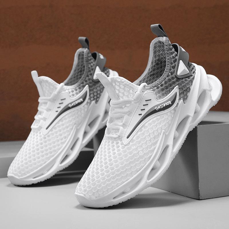 Mesh men's shoes are breathable and hollow in summer, daily versatile casual thick-soled solid color sports men's trendy shoes