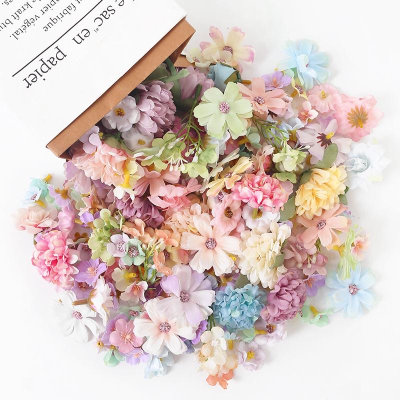 20/50Pcs Mix Artificial Flowers Heads Silk Fake Flower for Home Decor Wedding Marriage Decoration Bride DIY Craft Gift Accessory