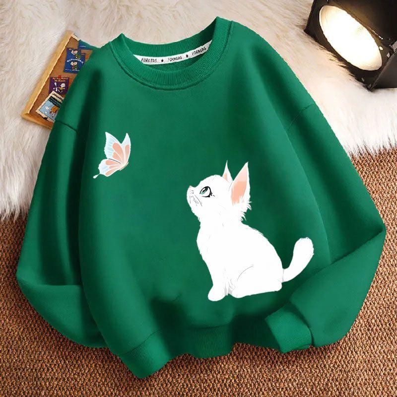 

Милые толстовки с котиками для детей на осень, с круглым вырезом, с длинными рукавами, свободные повседневные куртки для мальчиков и девочек 160