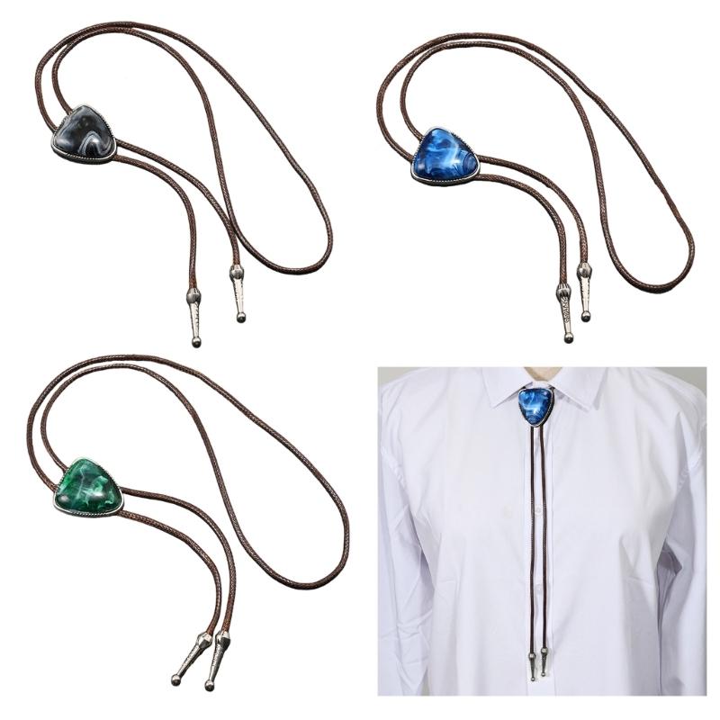 Lightweight PU Leather Wax Cord Necklace Turquoise Bead Bolo Tie Necktie Alloy Clasp Practical Jewelry For Daily Wear
