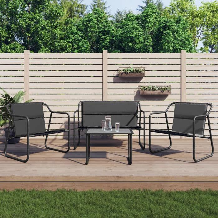VidaXL Salon de jardin avec coussins 4 pcs anthracite acier, ensemble de salon, ensemble de salon extérieur, ensemble de 3186934