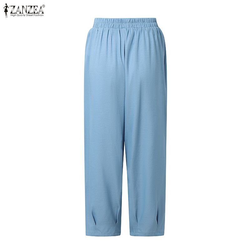 ZANZEA Women Casual Elastic Waist Loose Summer Croppe Pants