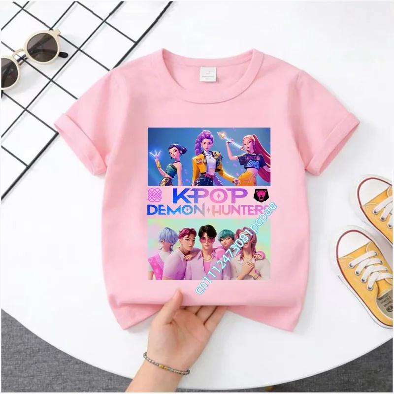 2026 Summer Kpop Demon Hunters T Shirt Kids Cartoon Anime Meme 2026 Print Clothes Round Neck Basic Boys Tops Casual Shirts Gift