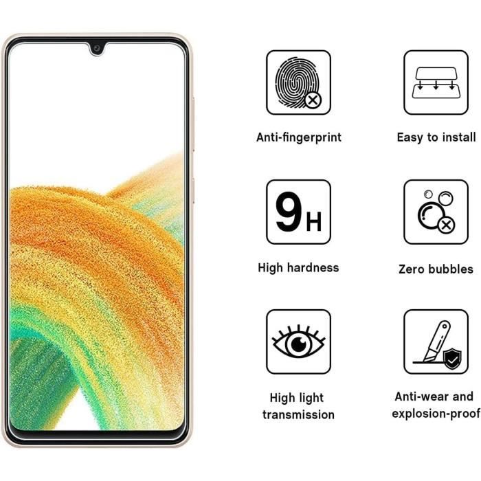 Coque de protection - BOOLING - pour Samsung Galaxy A33 5G - TPU Noir - 2 Verres Trempés - 2 Protections Objectif Arrière