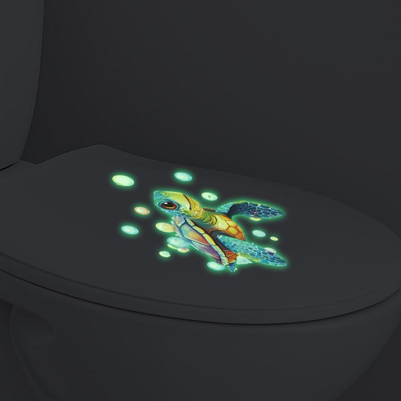 Bathroom Luminous Watercolor Bubble Turtle Toilet Seat Sticker Creative Self-Adhesive Beautify Home Decor