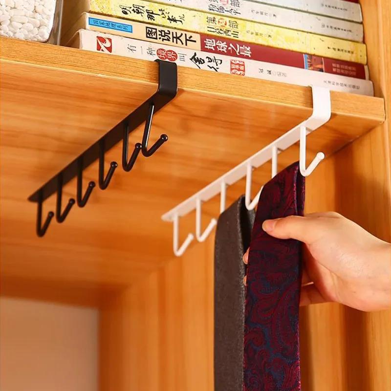 1 peça 6 ganchos prateleira de armazenamento armário de guarda-roupa metal sob prateleiras caneca copo cabide banheiro cozinha organizador de ferramentas suporte de rack pendurado