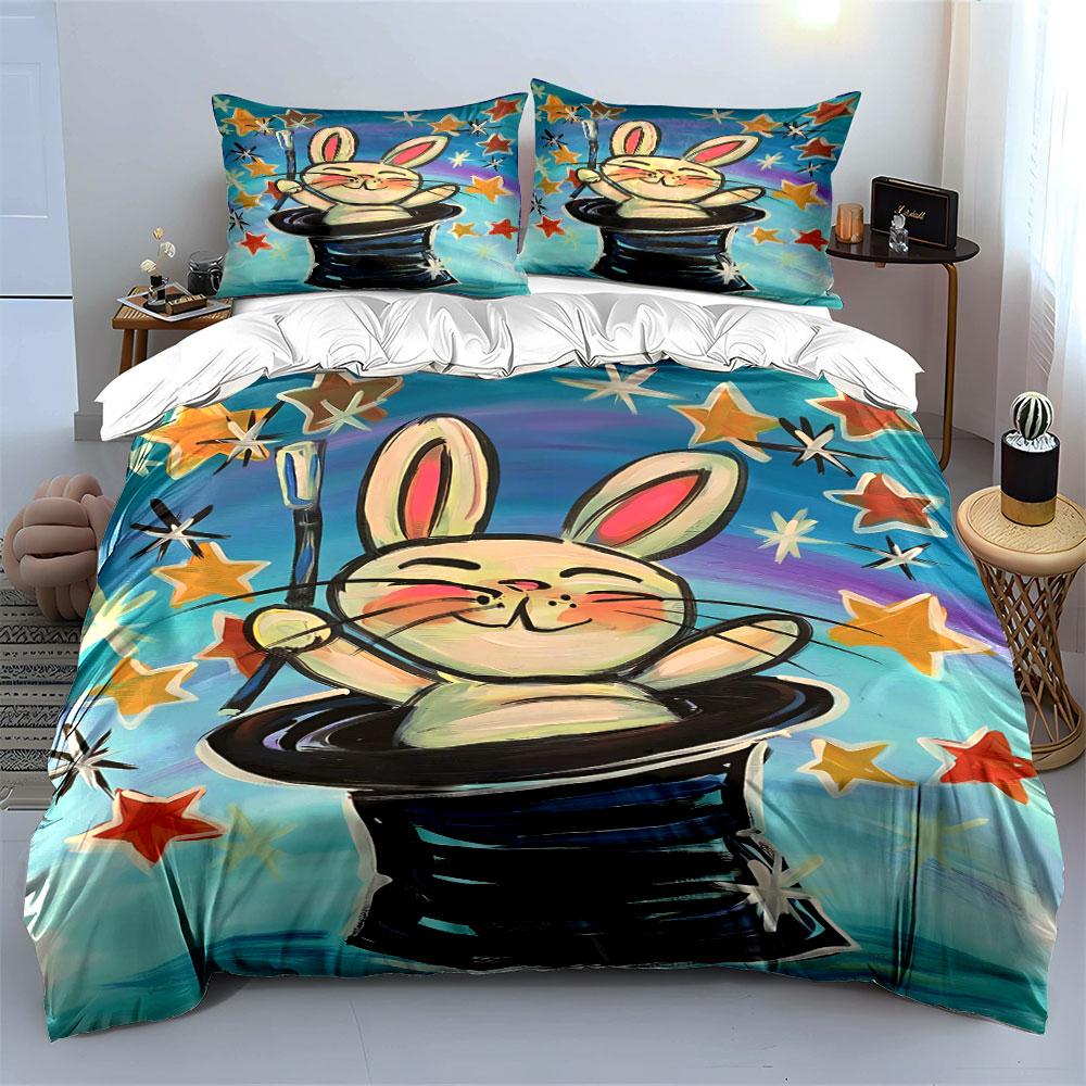 Rabbit, hat, stars pattern. Bedding sets Duvet cover sets Duvet covers Pillowcases(1 * Duvet Cover 2 * Pillowcases without duvet insert)