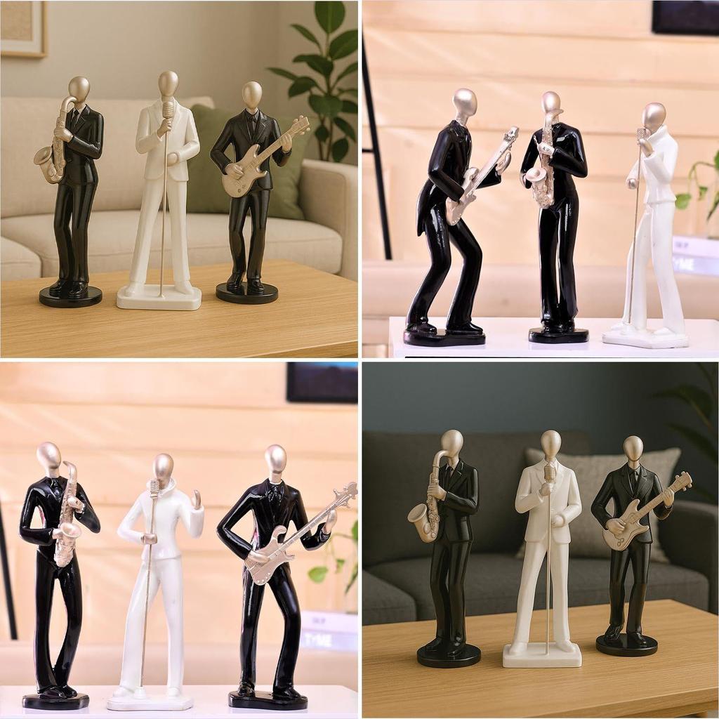 Harmonie in Bewegung Musiker-Set | Eine atemberaubende Hommage an Kunst & Melodie | Verleiht Ihrer Dekoration eine rhythmische Eleganz – 3er-Pack, Schwarz und Golden