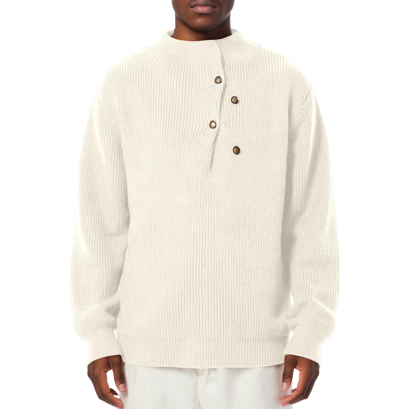 

Мужской Модный Вязаный Пуловер Длинные Рукава Свободный Круглый Вырез Свитер L бежевый