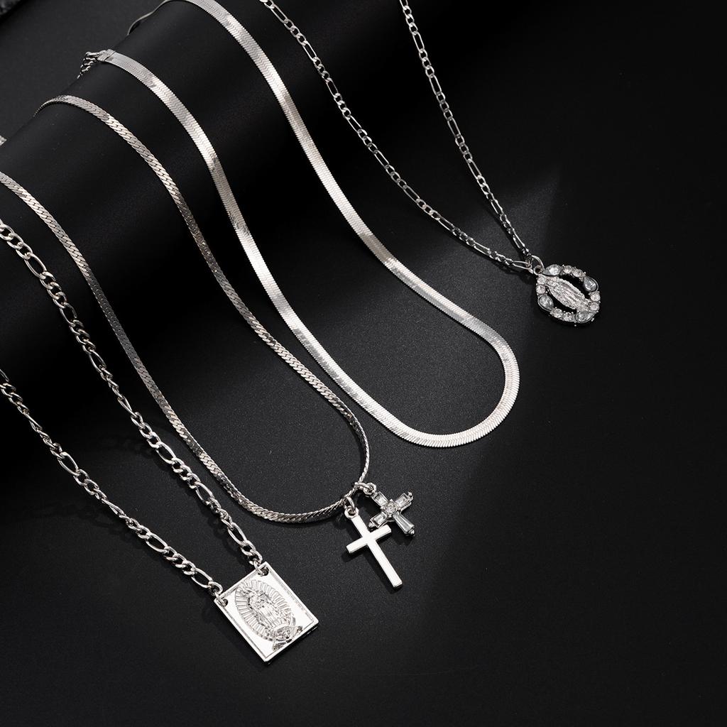 European and American Hip-hop Ins Diamond Cross Pendant Necklace Cold Style Metal Tag Snake Bone Chain Necklace