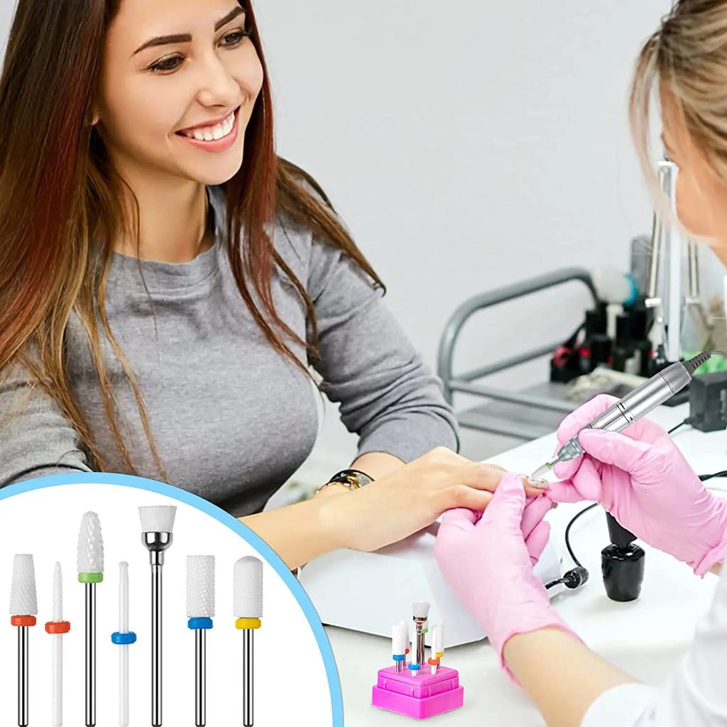 7 Pcs Ceramic Milling Cutters Set For Manicure Combined Removing Gel Polishing Nail Drill Bits Kit Tools