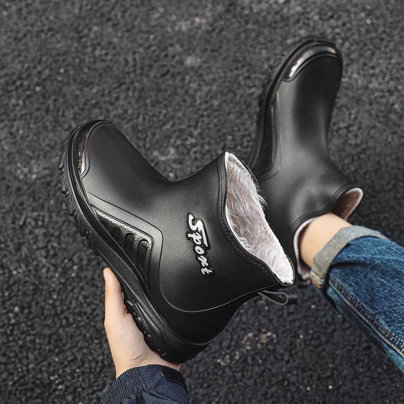 Rain shoes men's short tube fixed fleece non-slip and wear-resistant, fleece to keep warm
