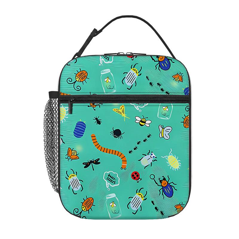 Insect Print Handheld Insulation Lunch Bag for Boy/Girls Best Gifts 2D Flat Cartoon Portable Lunch Box Bag Picnic Bag