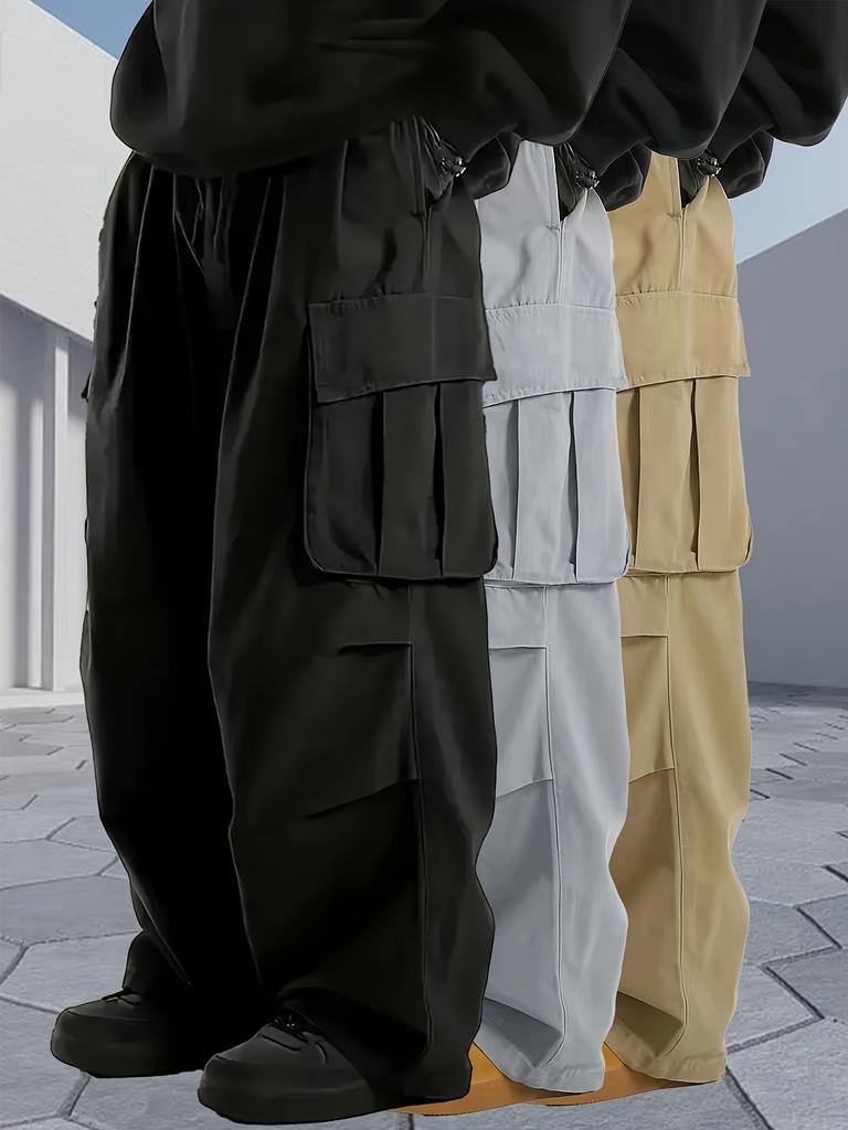 Summer men's high street style loose and versatile straight multi-pocket casual trousers thin overalls