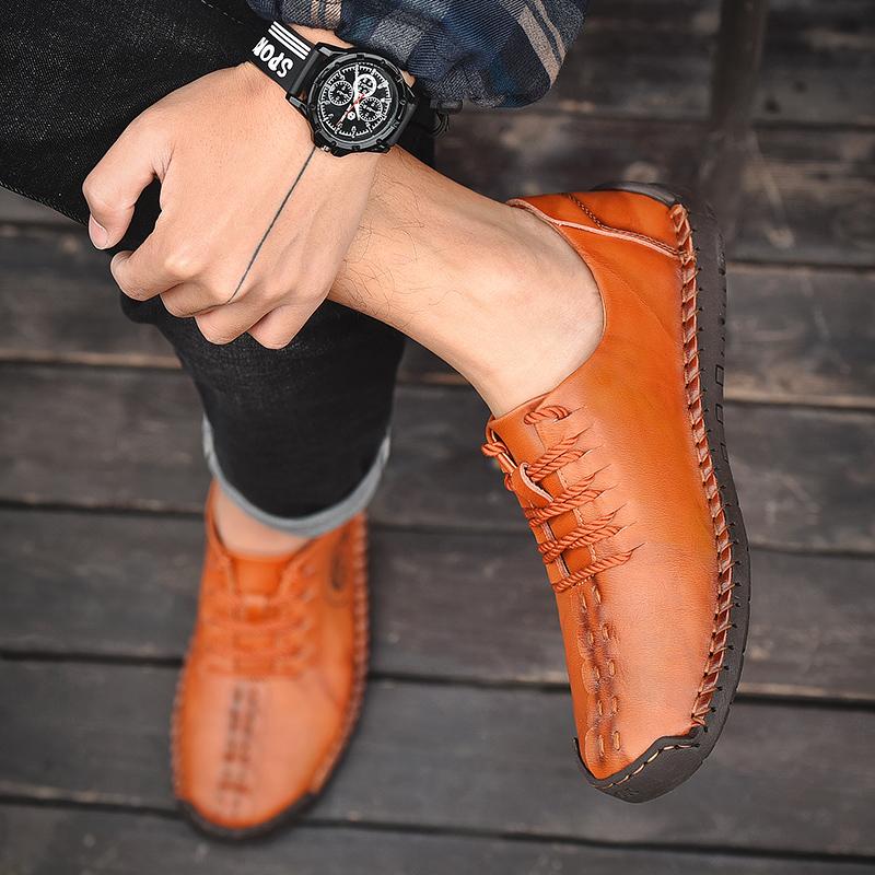 Pantofi casual retro pentru bărbați, cizme casual din piele naturală lucrate manual, mărime mare, ghete la gleznă