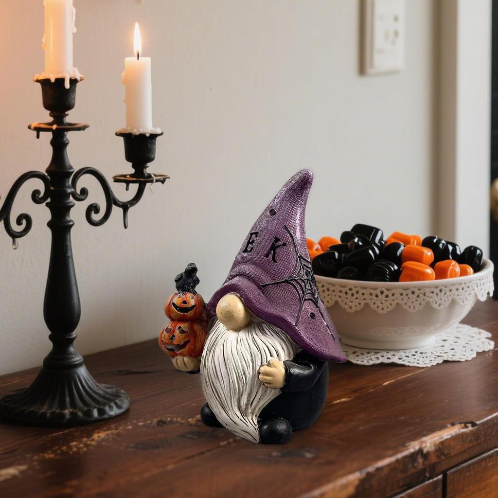 Halloweenské gnómové strašidelné gnómové stolní sošky pryskyřičná soška halloweenské figurky na terasu zahradu dvorek stolní římsa