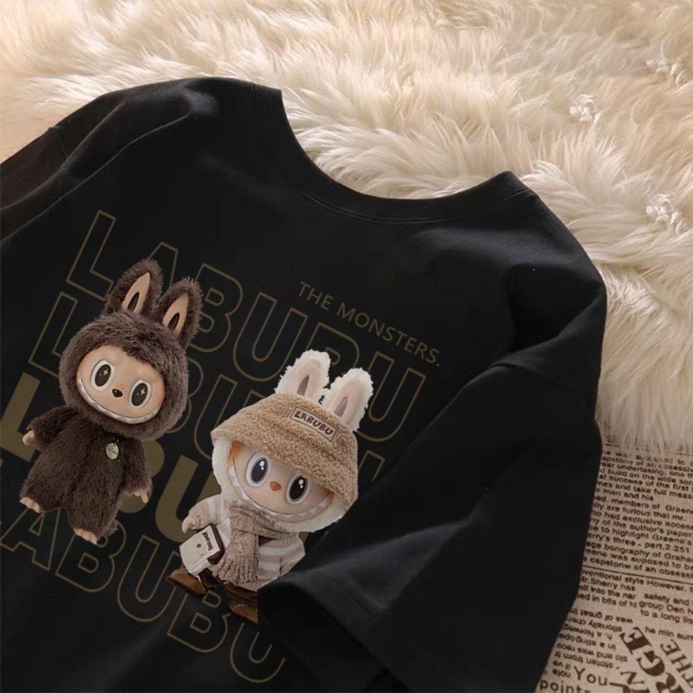 Children's LABUBU Printed T-shirt Korean Style Fashionable and Popular Girl Round Neck Short Sleeved Casual and Comfortable Top