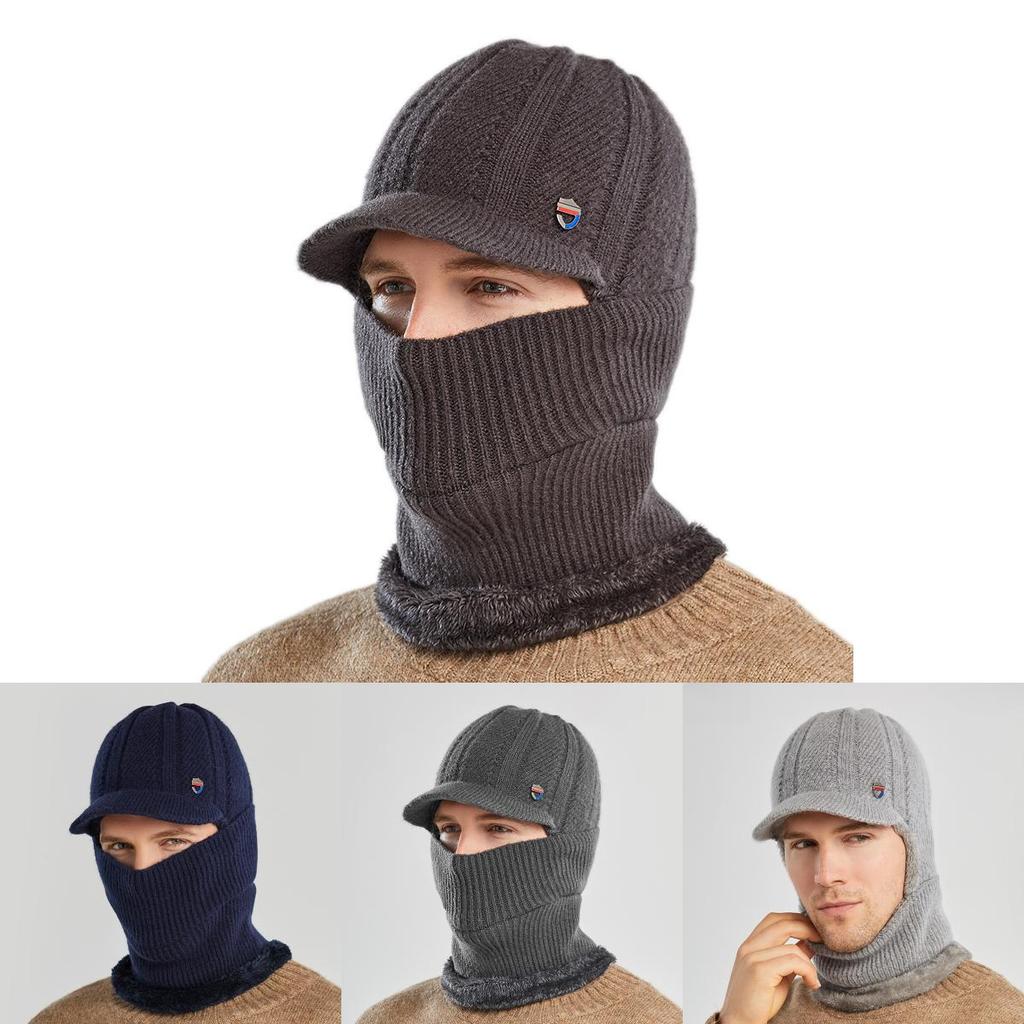 Knitted Hat Men Winter Warmth Earflap Cap With Neck Warmer For Casual Wear