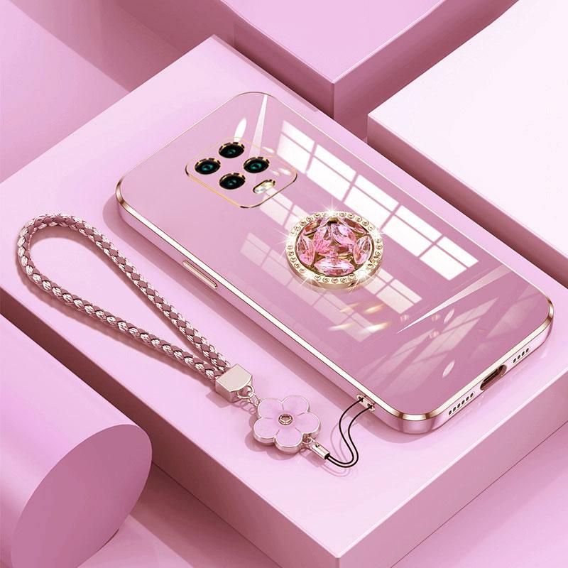 

Чехол для Redmi Note 9 Роскошный чехол с кольцом-бриллиантом для Xiaomi Redmi Note 10 Note9 Pro 9S Чехол для телефона со шнурком Гальванические чехлы Note10s Redmi Note 10T&Case & Holder розовый