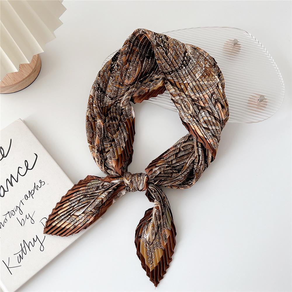 70 Pleated Diamond Silk Scarf for Women - Versatile Spring/Summer Neckerchief & Hairband