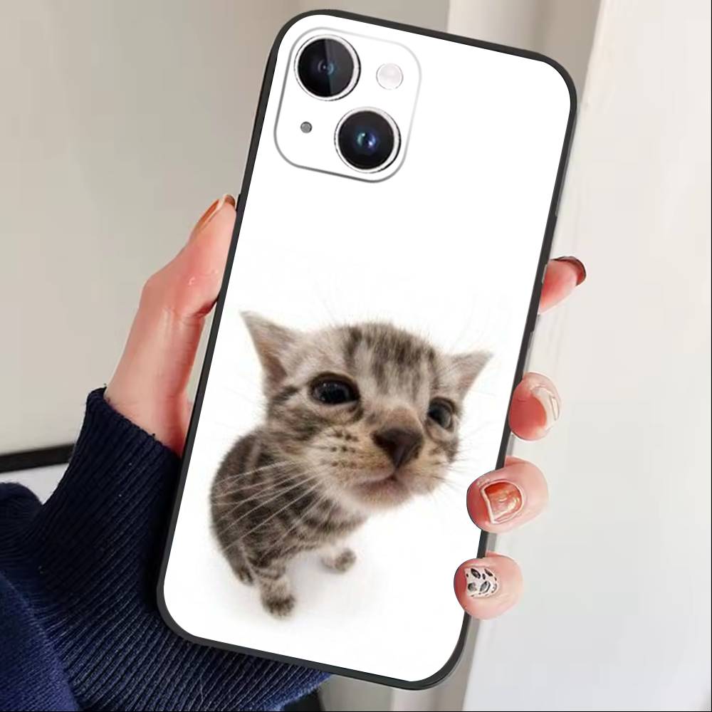 Big-eyed Goofy CAT Silly Phone Case For iPhone17,16,15,14,13,12 Plus,Max Soft Silicone Black Cover