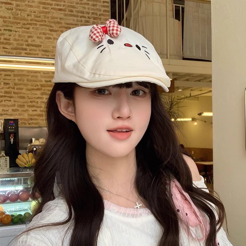 Spring and summer thin cute bow cat forward hat female Korean version versatile reverse wear forward hat show face small hat