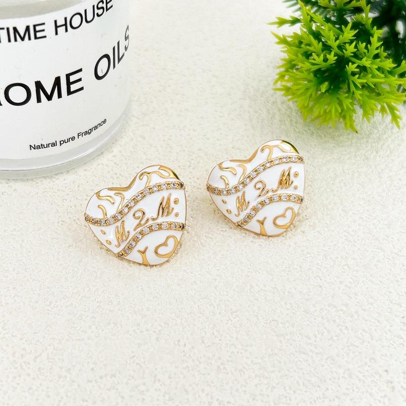 French Retro Micro-Inlaid Zircon Love Stud Earrings For Women белый