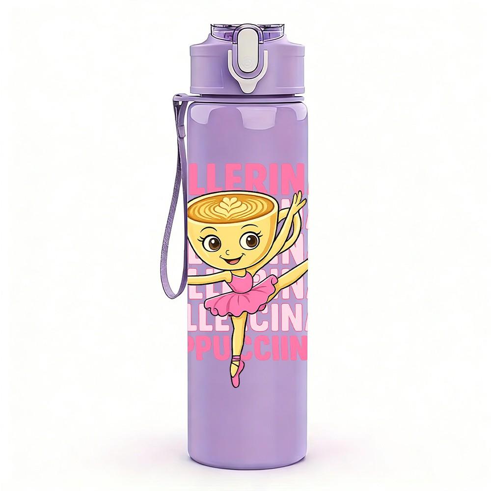 1PC Ballerina Girl Dancing Cartoon Print 750ml Color Plastic Sports Water Bottle Leakproof Flip Straw Lid Suitable for Sports Office Home Use
