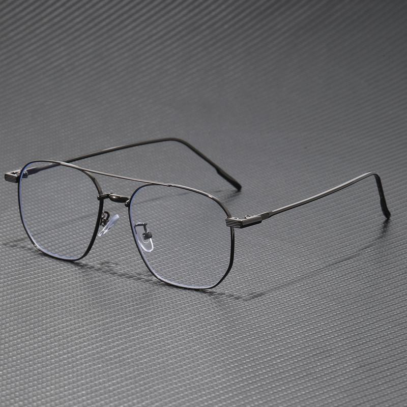 Retro Ultra-Light Double-Beam Metal Flat Glasses Classic Casual Unisex Frame for Large Faces