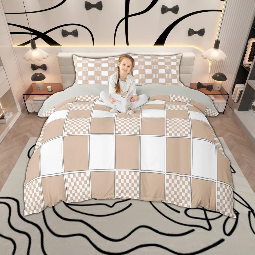 Homewish Geometric Checkered Duvet Cover Set, Reversible Quilt Cover Set, Grid Buffalo Plaid Bedding Set