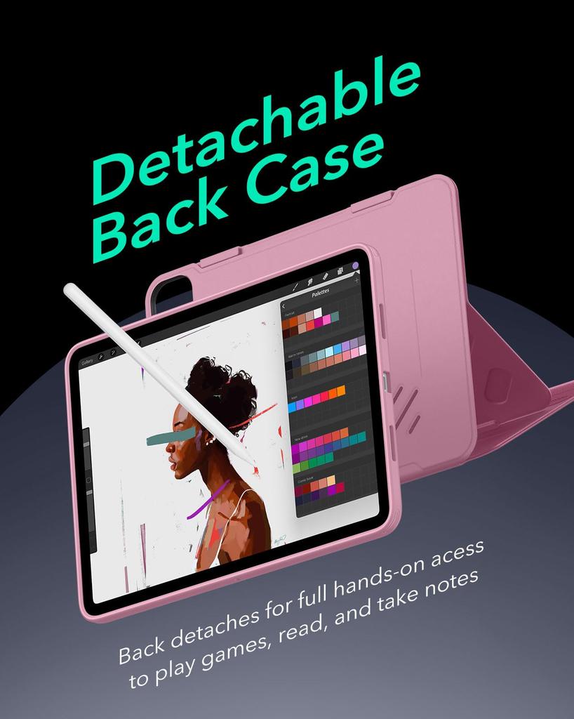 ESR iPad Pro Case Exclusive Rotating Case with Removable Magnetic 9 Adjustable Angle Rugged Shift Pink 12.9 (2022/2021, 6th/5th Generation) Cover,
