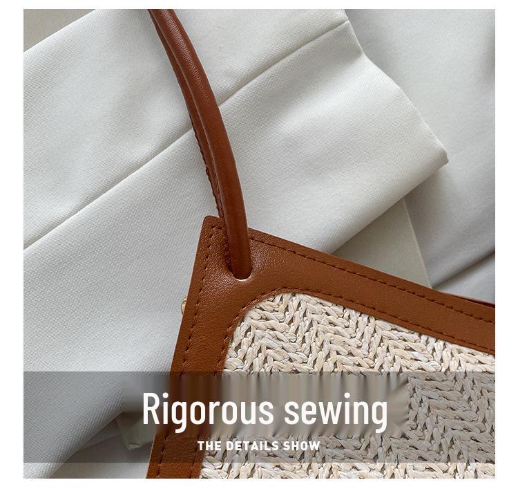 2025 Snygg Strandväska i Halm för Resor för Kvinnor: Mångsidig flätad axelväska