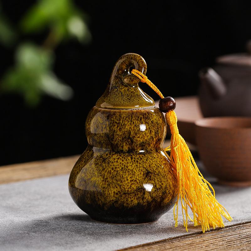 

Тыквенная чайная коробка, керамическая переносная дорожная коробка для чая, японская винтажная мини-коробка для хранения чая пуэр, герметичная банка-контейнер, органайзер для банок