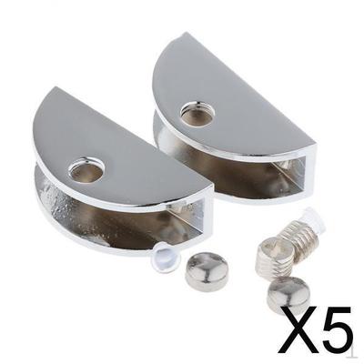 5x 2pc Zinc Alloy Fixed Glass Half Circle Adjustable Brackets