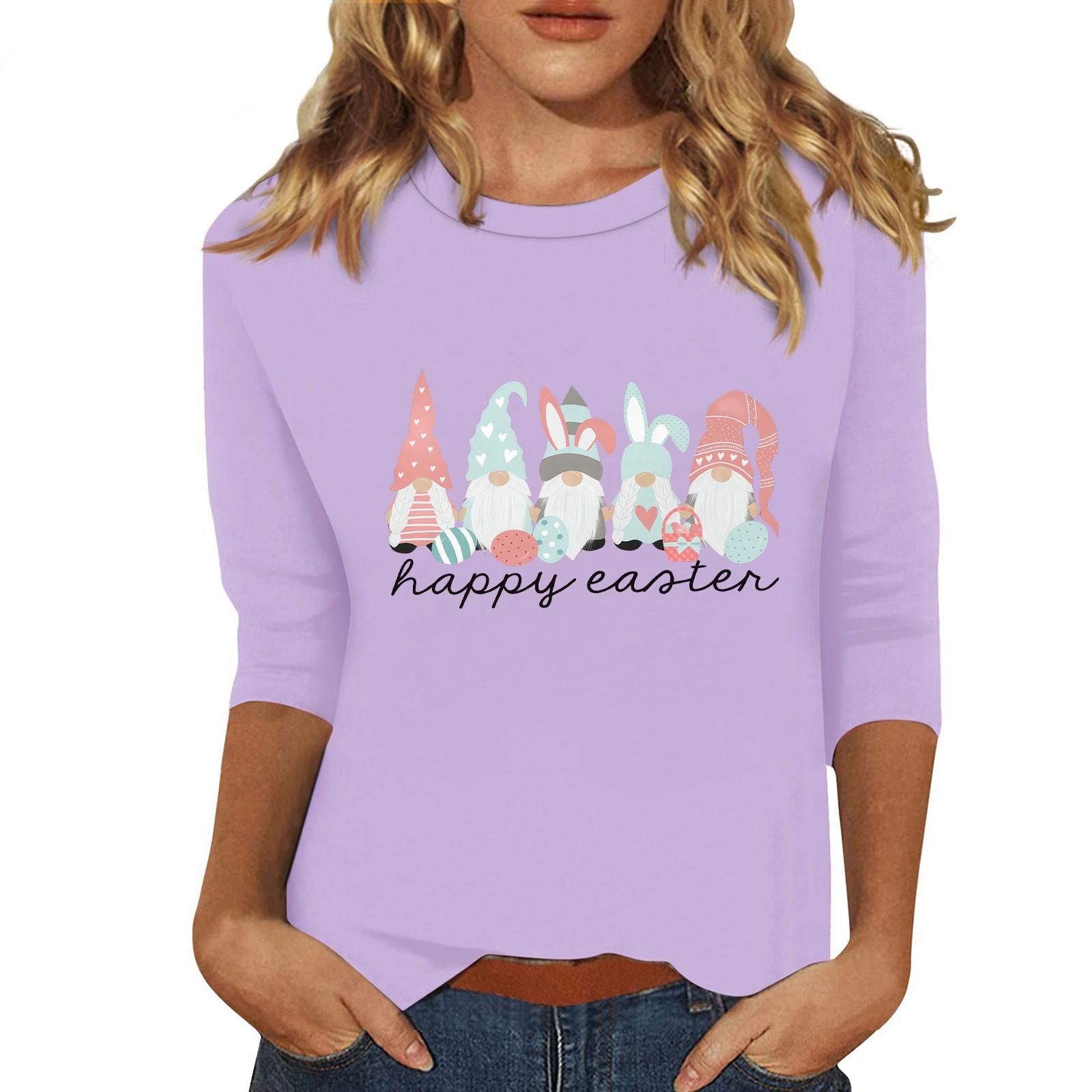 

Women s Fashion Casual Three-quarter Sleeve Sequin Printed Round Neck Top XL фіолетовий