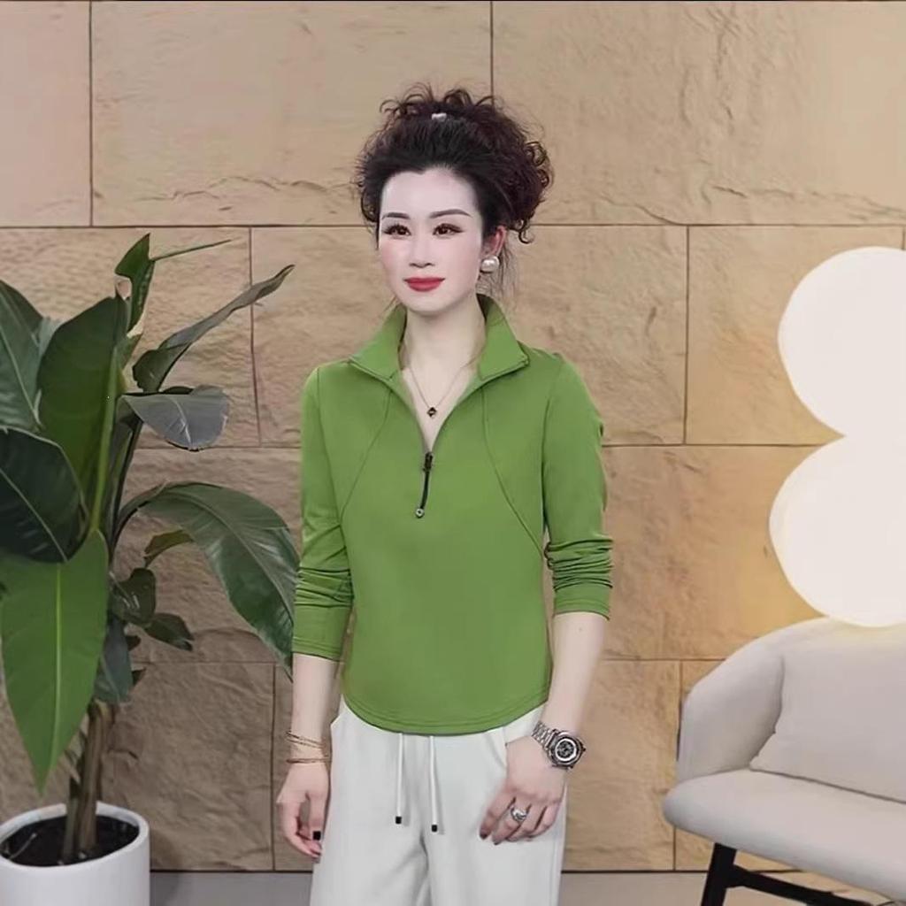 Spring 2026 Elegant Versatile Half-Zip Stand Collar Slimming Long Sleeve Mother's Top
