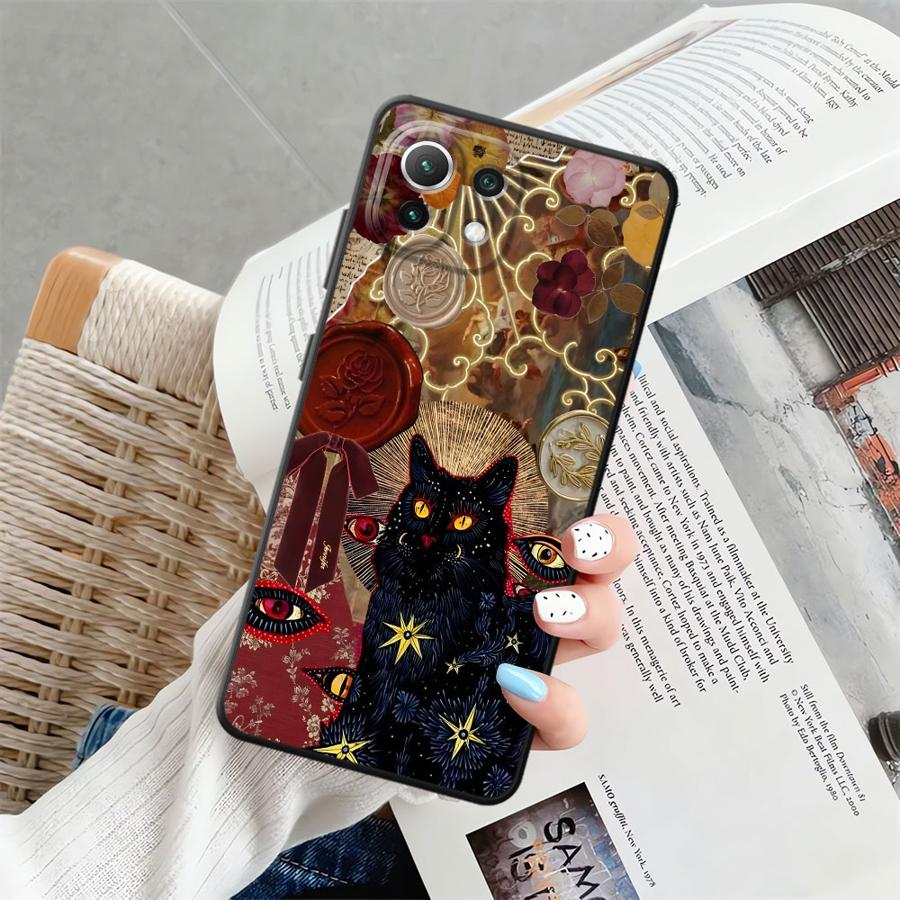 Cartoon Cat Case for Xiaomi Mi 12X 11 12 13 Lite 13 14 15 Pro 10T 11T 12T Pro Black Soft Phone Cover