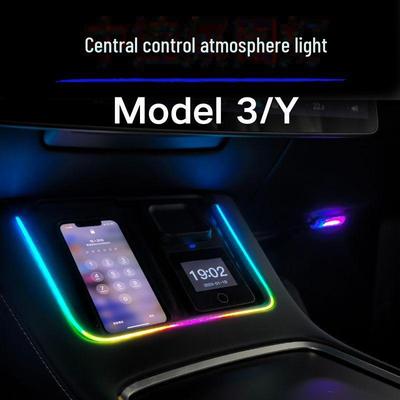 Custom RGB Footwell Lights for Tesla Model 3/Y: In-Car Wireless Charging Compatible