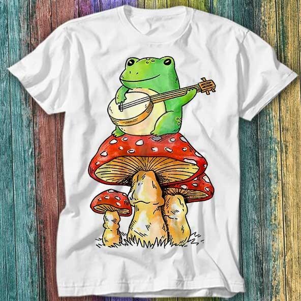 

Star Frog Playing Banjo On Magic Mushroom Fungi T Shirt Top Tee 317 M