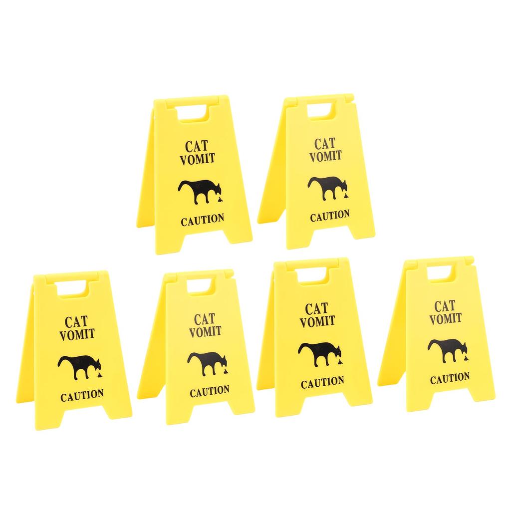 6PCS Cat Vomit Caution Signs Plastic Multifunctional Obvious Funny Cats Vomits Warning Sign for Indoor