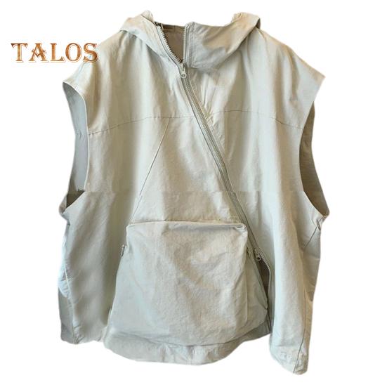 

Женский летний жилет с капюшоном, диагональная молния, дышащая женская солнцезащитная одежда, женский сплошной цвет, повседневный свободный топ с карманом 2XL абрикосовый