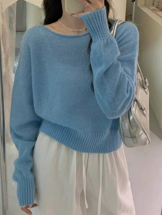 Korean Style Loose One-Shoulder Wool Knit Sweater for Women - Autumn/Winter 2025 Streetwear