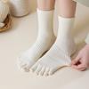 Female Spring and Autumn Leisure All Match Pure Color 10A Antibacterial Deodorant Perspiration Long Five Finger Socks