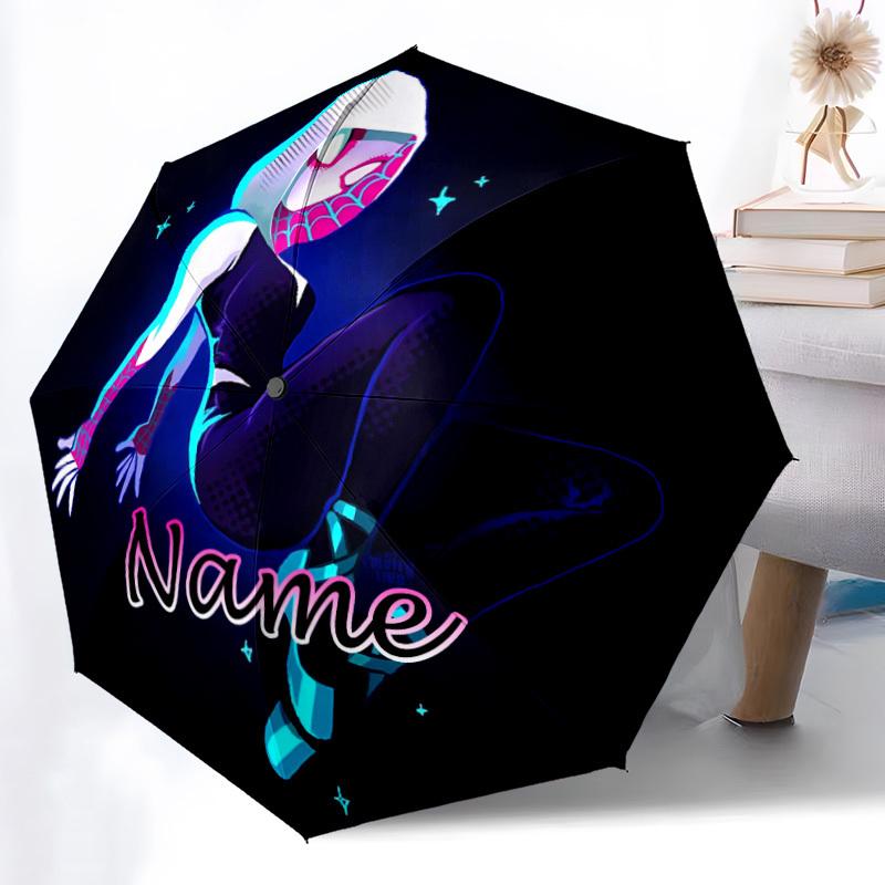 1pc Spider-Gwen Custom Name Automatic Folding Umbrella - Compact 8-Rib Design, Durable Plastic & Iron, Daily Use 029