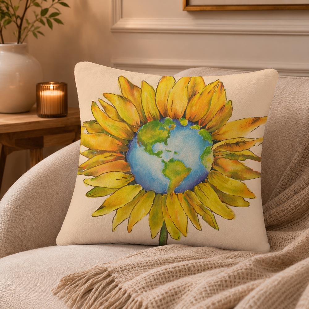 Sunflower Cushion Cover Anti-dustmite Pillowcase Invisible zipper silky short plush Sofa cushion cover