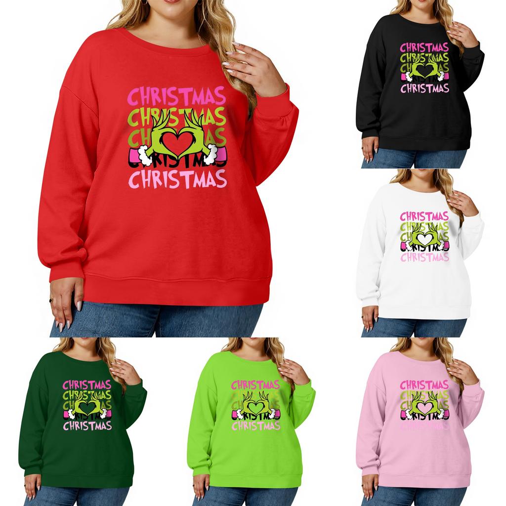 Women's Fashionable Casual Plus-Size Long Sleeve Pullover Printed Sweatshirt